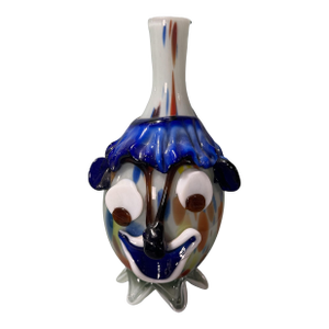 Vintage 11.75" Murano Multi Colored Art Glass Picasso Clown Figural Face Decanter Vase