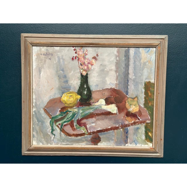 Arne Kilsby, Vase and Vegetables, 1960s, Oil Painting on Panel, Framed For Sale - Image 13 of 18