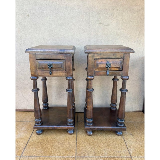 1920s Spanish Oak Nightstands with Drawers, 1920, Set of 2 For Sale - Image 5 of 10