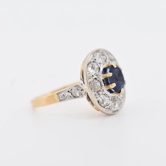 Vintage Gold, Sapphire and Diamond Halo Ring, Size 6 For Sale - Image 4 of 6