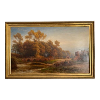 Antique 19th Century British Oil Painting “The Ford, Varaley Woods” by H. Pope For Sale