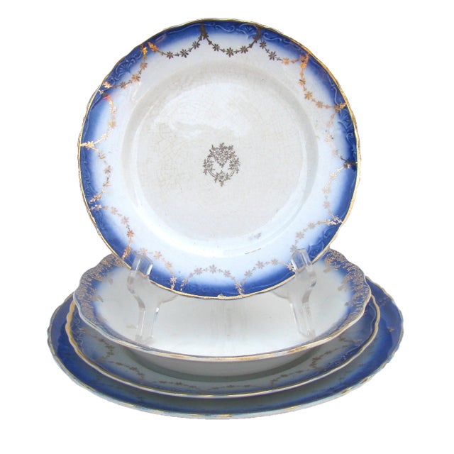 1900s Antique Flow Blue Transferware Collection, Set of 4 For Sale In Tulsa - Image 6 of 6
