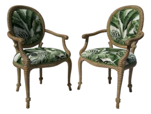 Late 20th Century Pair of Floridian Faux Bois Rope & Tassel Armchairs