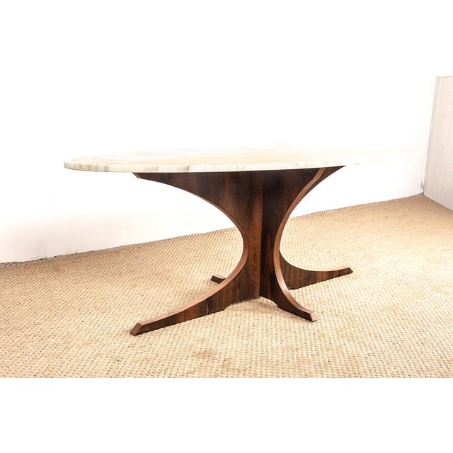 Oval Coffee Table in Carrara Marble and Rosewood by Hugues Poignant 1960. from Roche Bobois For Sale - Image 12 of 18