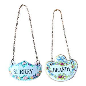 Pair of Mid 20th Century Porcelain & Enamel Decanter Labels- Sherry and Brandy
