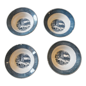 Currier & Ives by Royal China Vintage Blue & White Transferware Bowls