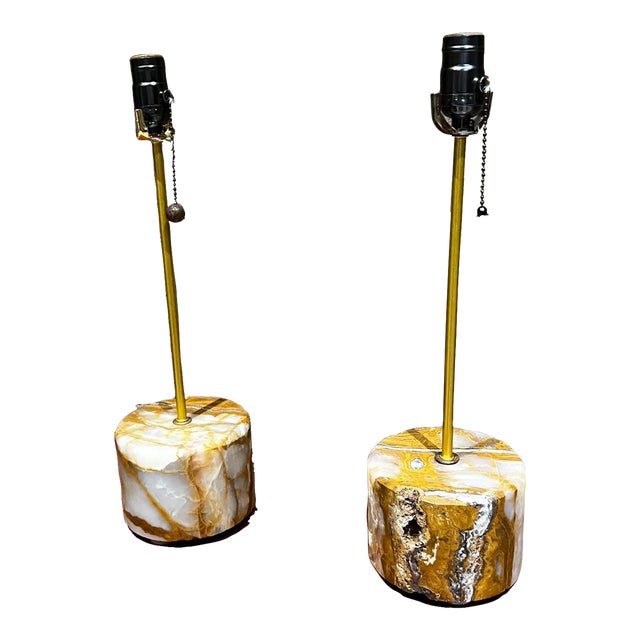 New Limited Edition Spectacular Set of Onyx Acid Table Lamps Mexico For Sale