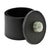 Contemporary Matthew Izzo Home Marlene Round Black Pebbled Faux Leather Container With Green Anenturine Stone Handle For Sale - Image 3 of 4
