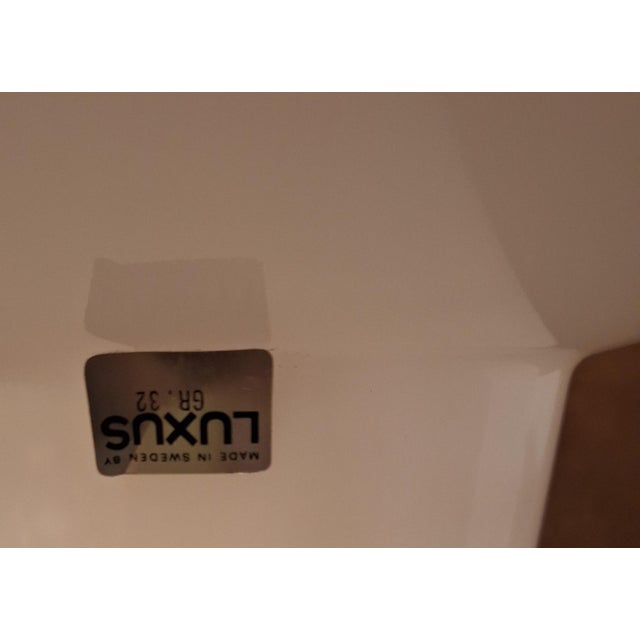 Silver Swedish Table Lamp with Opaque White Glass Base and White Plastic Diffuser Shade from Luxus, 1970s For Sale - Image 8 of 9