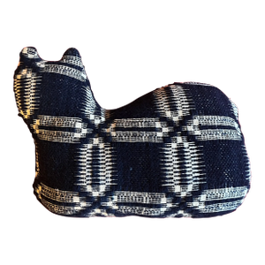Americana Folk Art Cat Pillow or Soft Sculpture Hand Sewn From 19th Century American Woven Coverlet Textile
