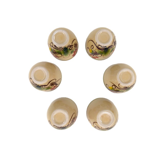 Asian Modern Bat Trang Vietnamese Ceramic Teapot, 6 Teacups & Dessert Tray With Striking Hand Painted Lotus Motif - Set of 8 For Sale In New York - Image 6 of 17