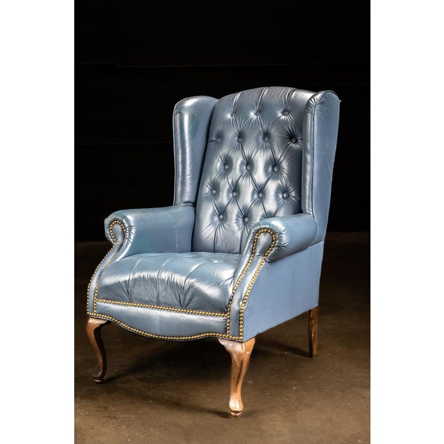 Vintage Tufted Leather Chesterfield Armchair in Powder Blue For Sale - Image 4 of 6