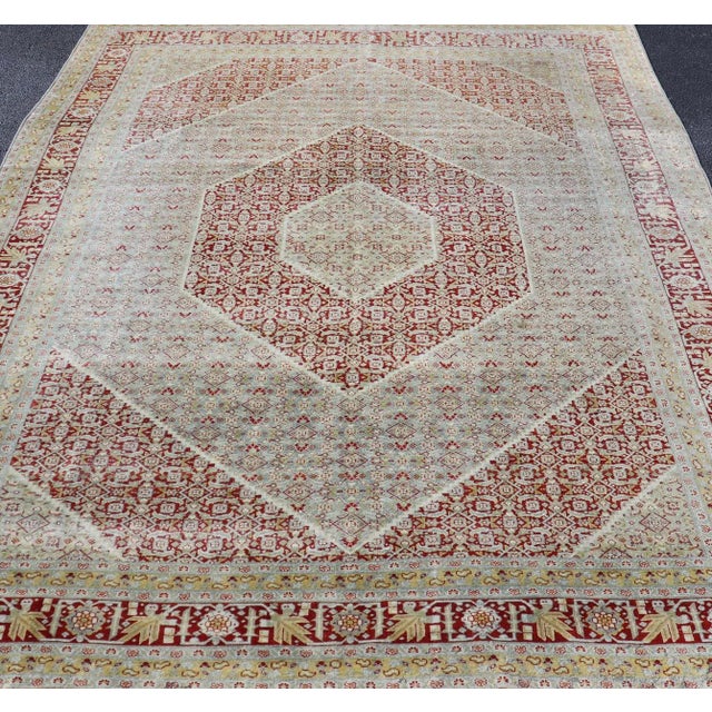 Red Antique Persian Tabriz Distressed Rug With Geometric Diamond Design For Sale - Image 8 of 13