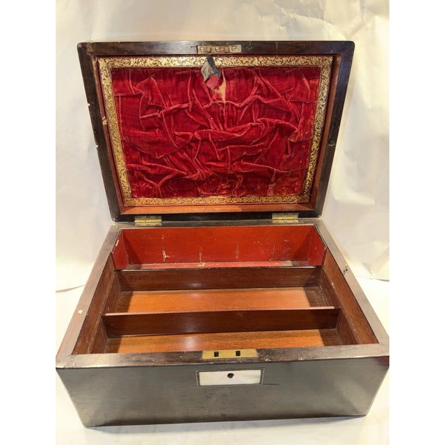 Wood 19th Century English Writing or Sewing Box With Pearl Inlay & Hidden Compartment For Sale - Image 7 of 13