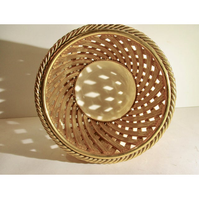 Italian Mid Century Gilt Ceramic Woven Basket For Sale - Image 4 of 8