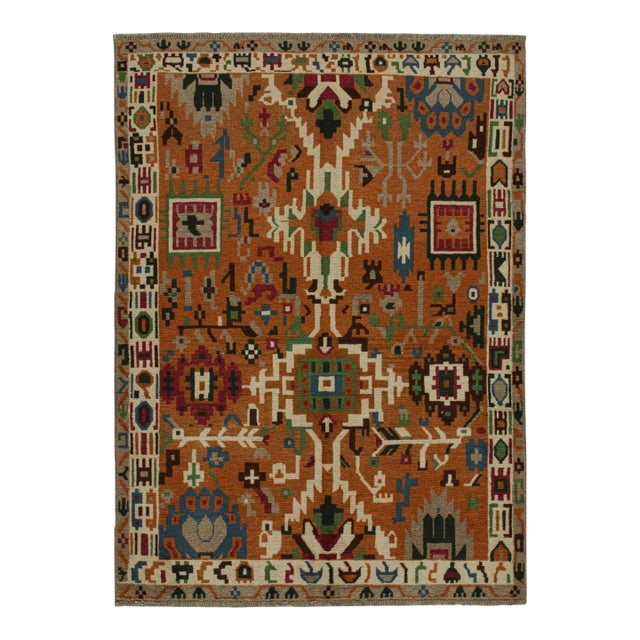 2010s Rug & Kilim’s Oushak Style Rug in Orange With Colorful Geometric Patterns For Sale