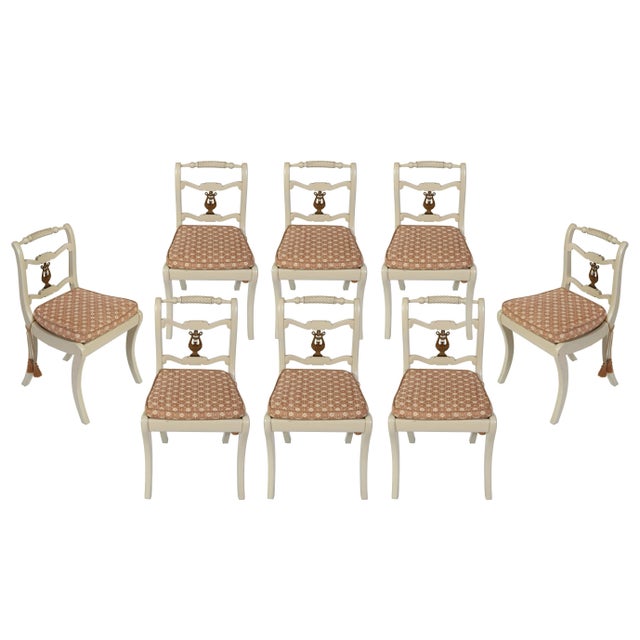 Set of Eight Regency Style Painted Dining Chairs With Harp Detail For Sale - Image 4 of 4