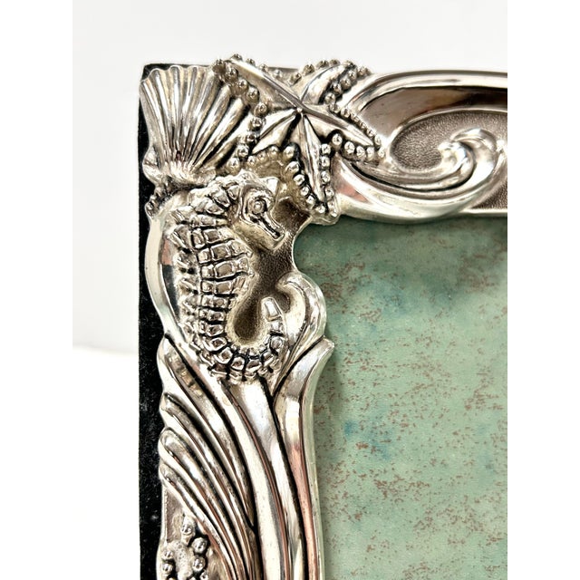 Hollywood Regency Hollywood Regency Seahorse Picture Frame – Godinger Silverplate Coastal Seashell Frame, Palm Beach Nautical Decor For Sale - Image 3 of 9