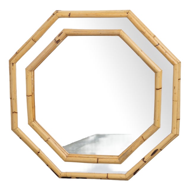 Vintage Octagonal Wall Mirror in Bamboo, Italy, 1960s For Sale