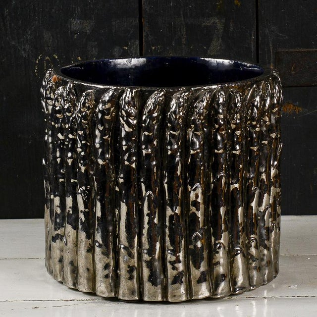 Vintage Terracotta Plant Pot with Silver Asparagus Design For Sale - Image 4 of 9