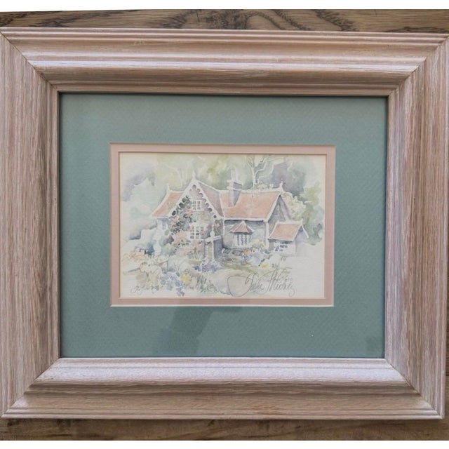 English Pair 1980s Tisha Whitney Victorian Coastal Cottage Watercolors, Framed For Sale - Image 3 of 10