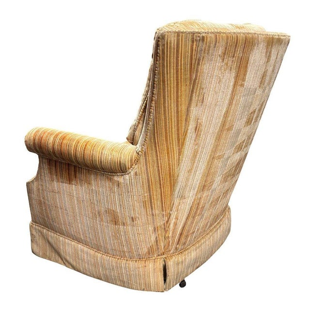 1970 Tuffted Velvet Gold Green Striped Swivel Arm Chair For Sale In Los Angeles - Image 6 of 6