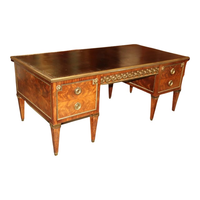 Flame Mahogany Bronze Mounted Leather Top Francois Linke Desk Bureau Plat For Sale