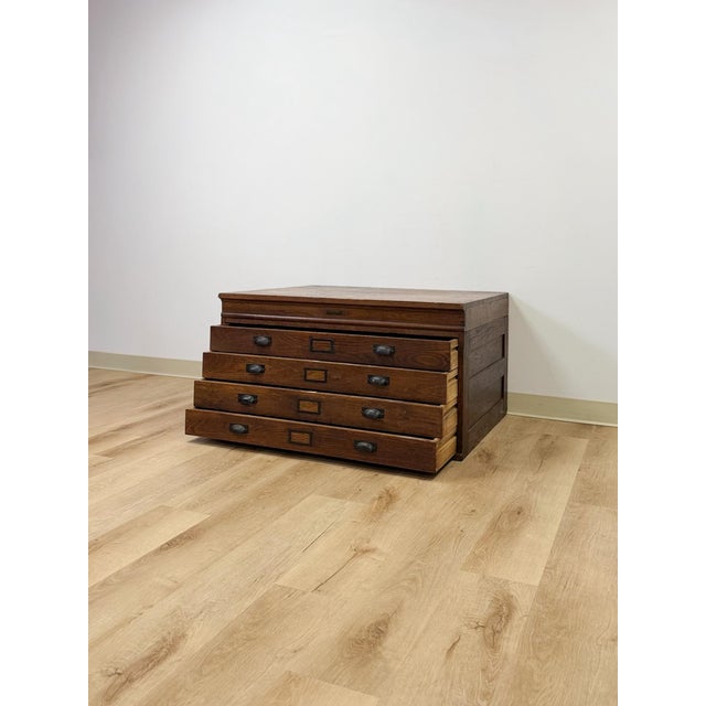 Brown Antique Hamilton Printing Cabinet, Four Drawer Dark Oak Wood Dresser Collectable For Sale - Image 8 of 9