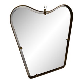 Italian Brass-Framed Organic Mirror With Aged Glass, 1950s For Sale