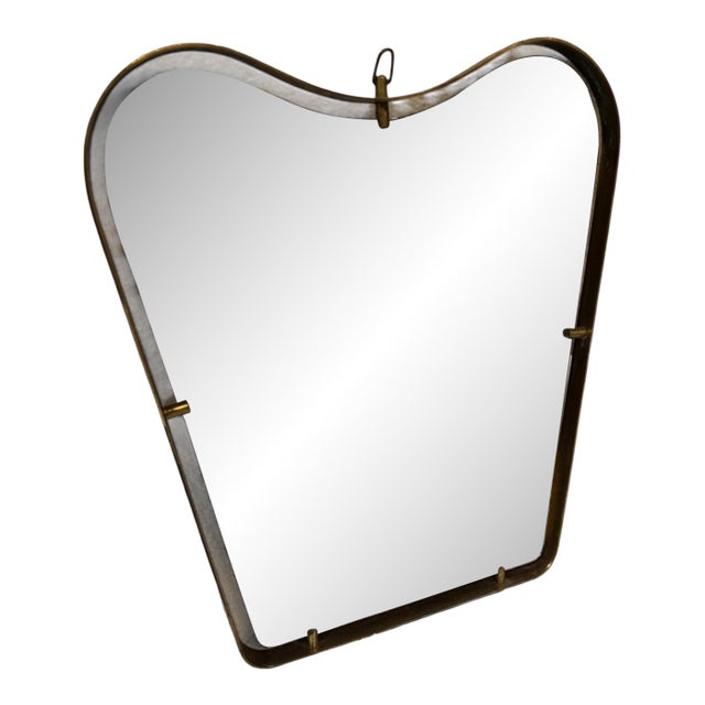 Italian Brass-Framed Organic Mirror With Aged Glass, 1950s For Sale