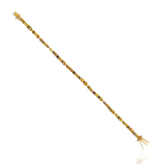 Metal Handcrafted 6.83ct Mixed-Shape Diamond Tennis Bracelet in 18k Yellow Gold For Sale - Image 7 of 18