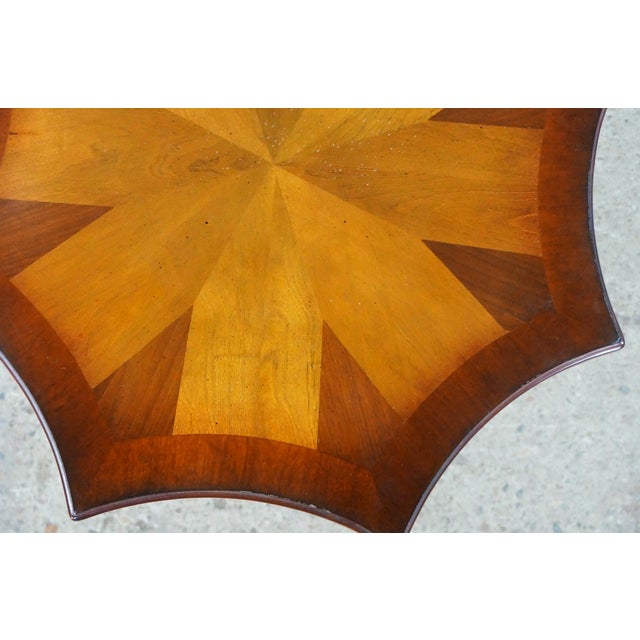 Wood Vintage Georgian Style Scalloped Mahogany Starburst Inlaid Pedestal Side Table For Sale - Image 7 of 18