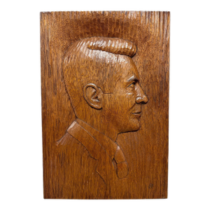 Vintage Gentleman Profile Portrait in a Wood Carved Plaque Wall Hanging
