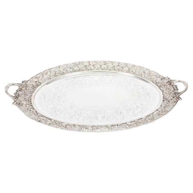 19th Century Victorian Oval Silver-Plated Tray For Sale - Image 11 of 11