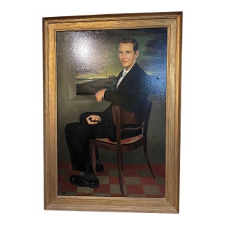 Mid 20th Century Oversized Oil Painting on Canvas, Full Height, Portrait of a Handsome Gentleman For Sale