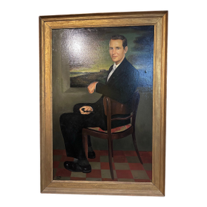 Mid 20th Century Oversized Oil Painting on Canvas, Full Height, Portrait of a Handsome Gentleman