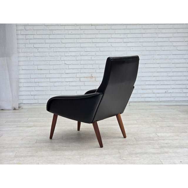 Danish Armchair in Black Artificial Leather and Teak Wood Legs, 1970s For Sale - Image 10 of 15