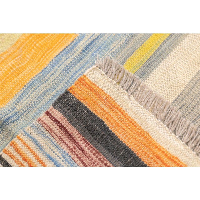 Cream Fine Contemporary Turkish Kilim Flat Weave Wool Rug 5'8" X 8'0" For Sale - Image 8 of 12