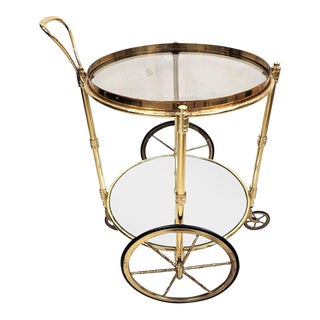 French Bar Cart Serving Trolley Brass Vintage For Sale