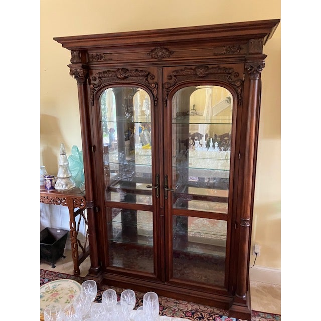 Monumental French Classical Carved Wood Curio China Cabinet For Sale - Image 4 of 10