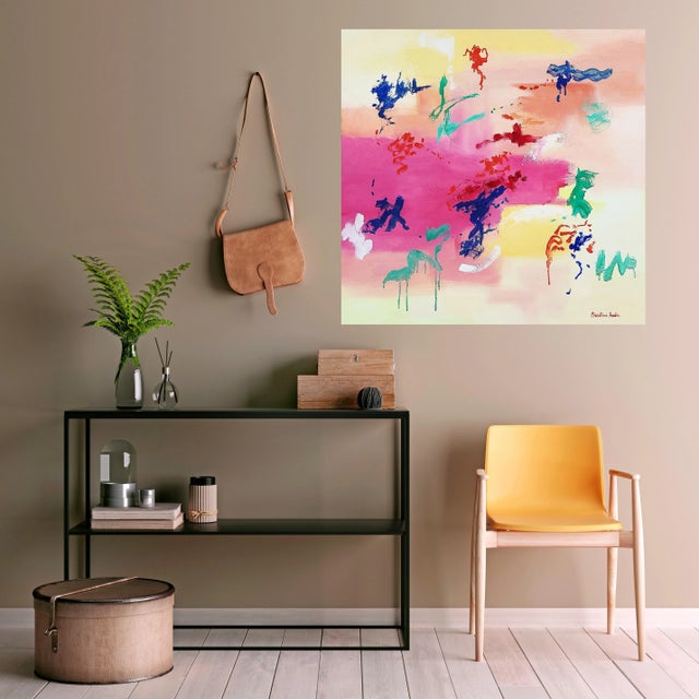 Acrobat is a distinctive, bright oil on canvas painting by New York artist, Christine Frisbee. Colors of Red, blue, green...