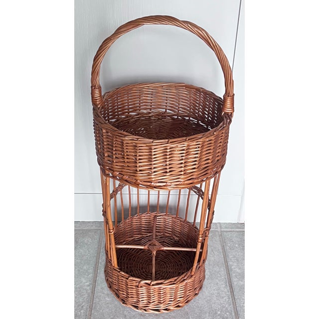 Tan Vintage 1960s French Wicker Tall Bottle Basket Wine Bar For Sale - Image 8 of 10
