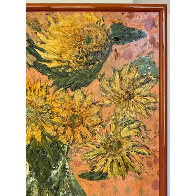 Impressionist Still Life Sunflowers in a Vase - Attributed to Jean Sardi For Sale - Image 3 of 7