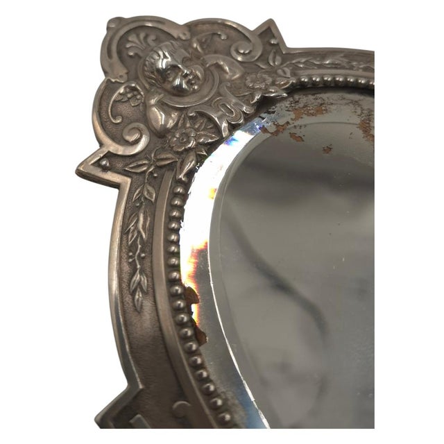 Antique Continental 800 Silver Repoussé Cherub Double-Sided Hand Mirror, 11" For Sale - Image 6 of 11