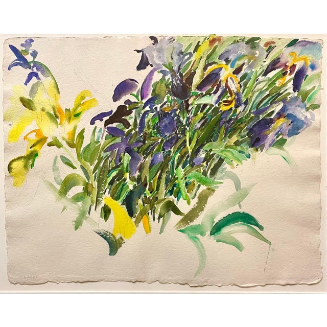 American Bernard Chaet, Large American Modernist Watercolor Painting Irises Bernard Chaet Expressionist, c.1970s For Sale - Image 3 of 6