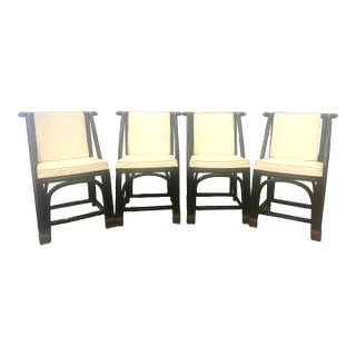 1960s Black Painted Bamboo Chinoiserie Style Chairs by Hebert Ritts - Set of 4 For Sale