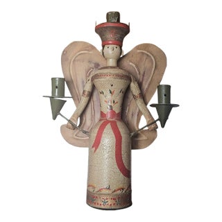 Erzgebirge-Style German Wooden Folk Art Angel Christmas/Holiday Collectible For Sale