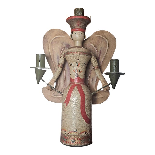Erzgebirge-Style German Wooden Folk Art Angel Christmas/Holiday Collectible For Sale