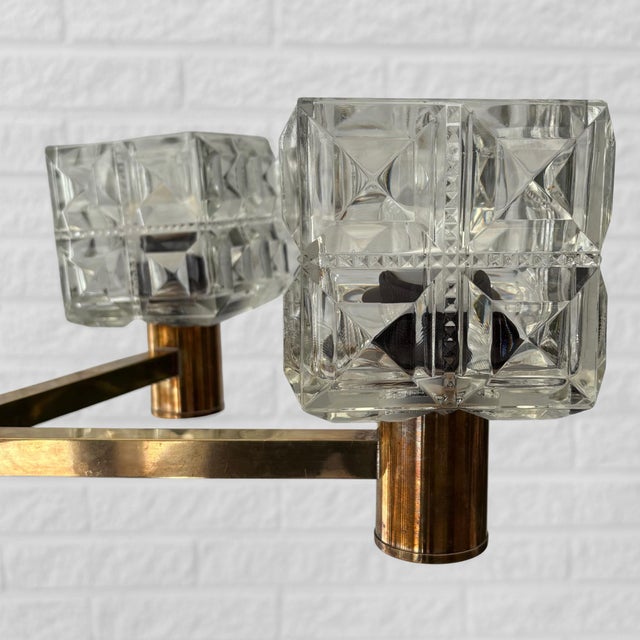 Mid-Century Chandelier in Brass and Crystal from Konsthantverk Tyringe 1, Sweden, 1960s For Sale - Image 6 of 11