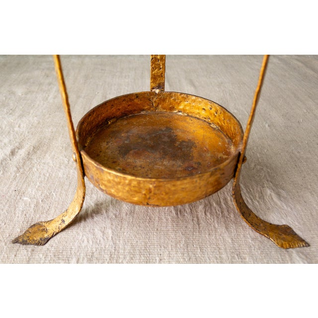 Neoclassical Umbrella Stand of Gilded and Hammered Iron on Footed Base For Sale - Image 14 of 18